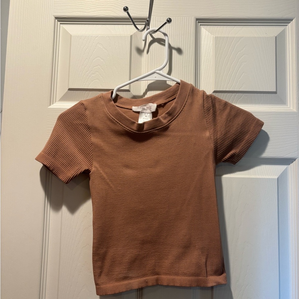 Brown Kids Ribbed T-Shirt